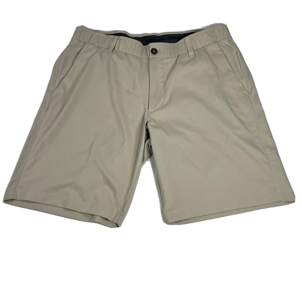 Under Armour Shorts Mens Size 36 Tan Heat Gear Flat Front Performance Outdoor